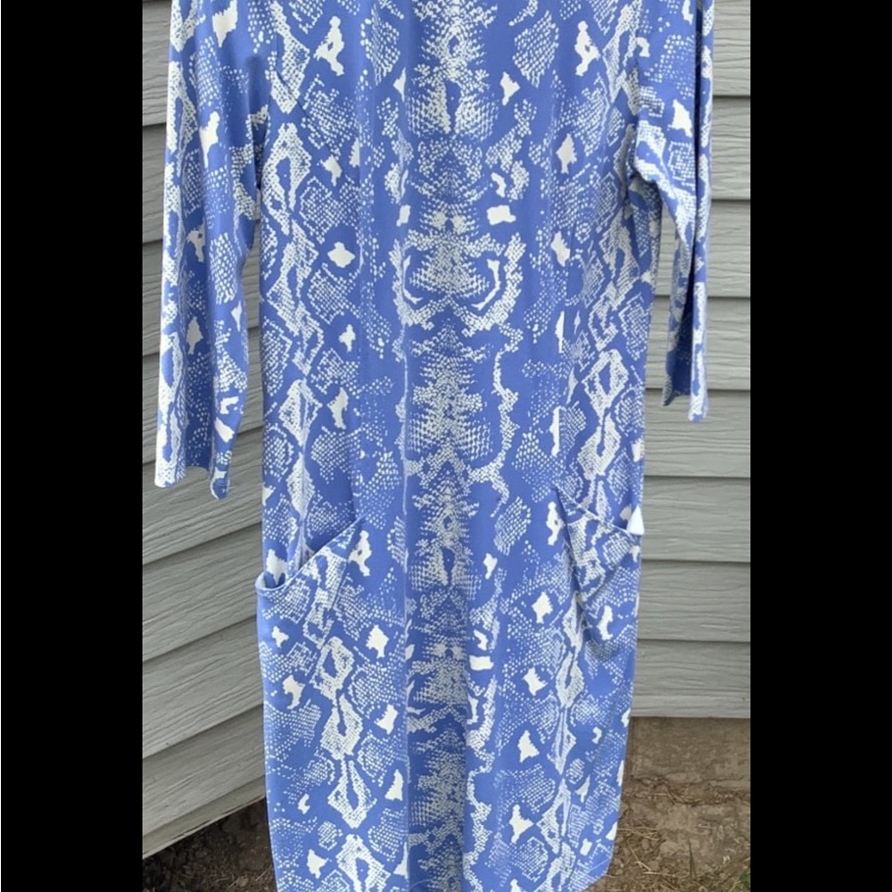 J. McLaughlin Blue & White Long Sleeve Printed Dress
